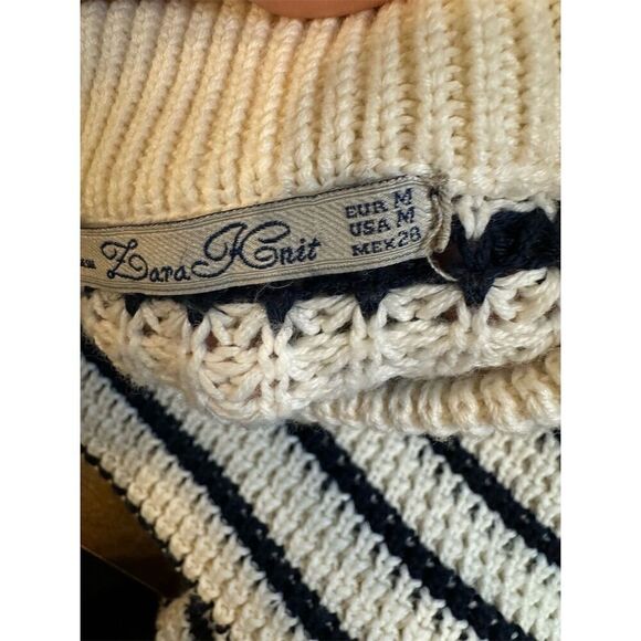 Lara  Knit Women's Striped Pullover Sweater Cream & Navy Long Sleeve size M - Picture 5 of 11